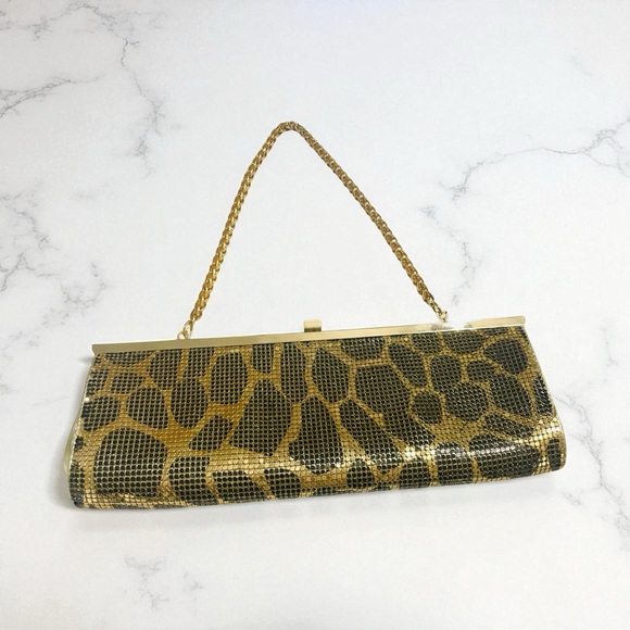 Steve Madden Metallic Gold Animal Print Evening Clutch Purse with Chain Strap - Picture 1 of 13